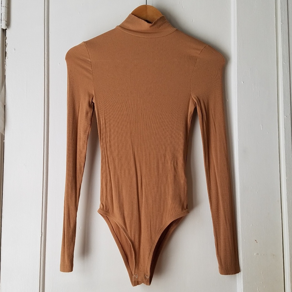 Topshop Camel Long Sleeve Bodysuit
